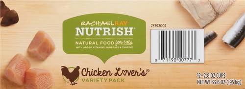 Nutrish Rachael Ray Natural Wet Cat Food, Chicken Lovers Variety Pack, 2.8 Ounce Cup (Pack of 12), Grain Free - Gourmet Chicken & Fish Cat Cuisine™