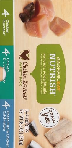 Nutrish Rachael Ray Natural Wet Cat Food, Chicken Lovers Variety Pack, 2.8 Ounce Cup (Pack of 12), Grain Free - Gourmet Chicken & Fish Cat Cuisine™