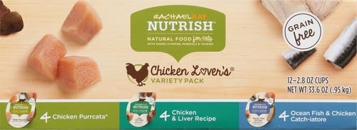 Nutrish Rachael Ray Natural Wet Cat Food, Chicken Lovers Variety Pack, 2.8 Ounce Cup (Pack of 12), Grain Free - Gourmet Chicken & Fish Cat Cuisine™
