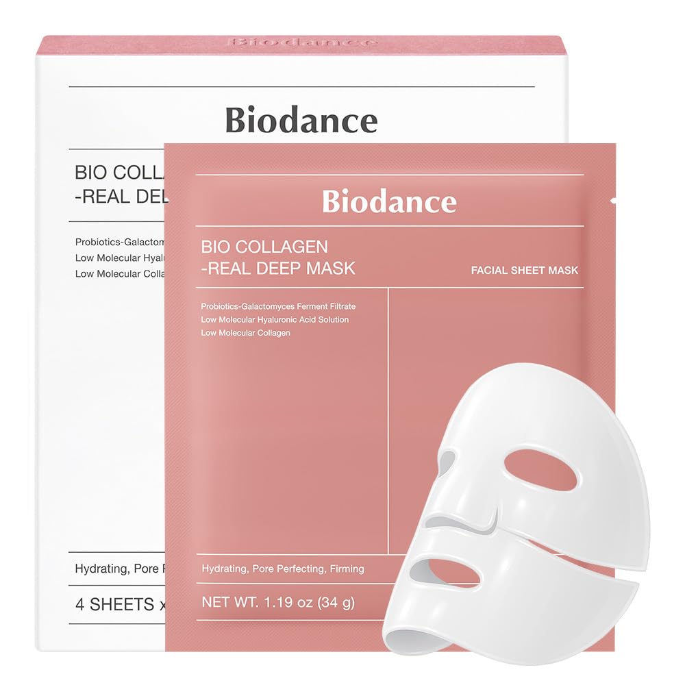 **BIODANCE Bio-Collagen Real Deep Mask, Hydrating Overnight Hydrogel Mask, Pore Minimizing, Elasticity, Plumping Improvement, Korean Skincare | 1.19oz(34g) x 4ea