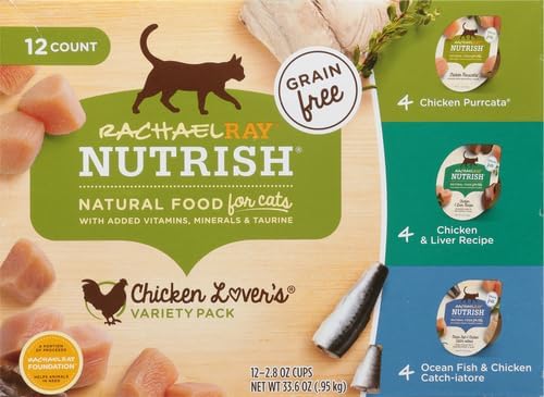 Nutrish Rachael Ray Natural Wet Cat Food, Chicken Lovers Variety Pack, 2.8 Ounce Cup (Pack of 12), Grain Free - Gourmet Chicken & Fish Cat Cuisine™