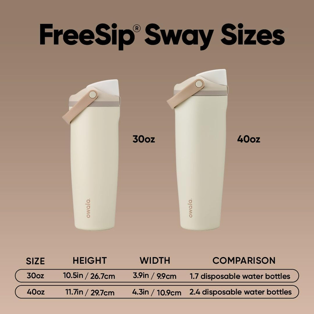 Owala FreeSip Sway Insulated Stainless Steel Water Bottle with Two-Way Spout, Built-In Straw and Bucket Handle, Made for Travel, School, and Sports, 30oz, BPA Free, Leak Proof, Lightly Toasted