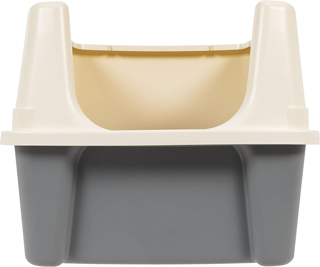 Large Cat Litter Box with High Sides, Open Top, Includes Scoop, 19 x 15 x 11.75 inches, Grey/Beige