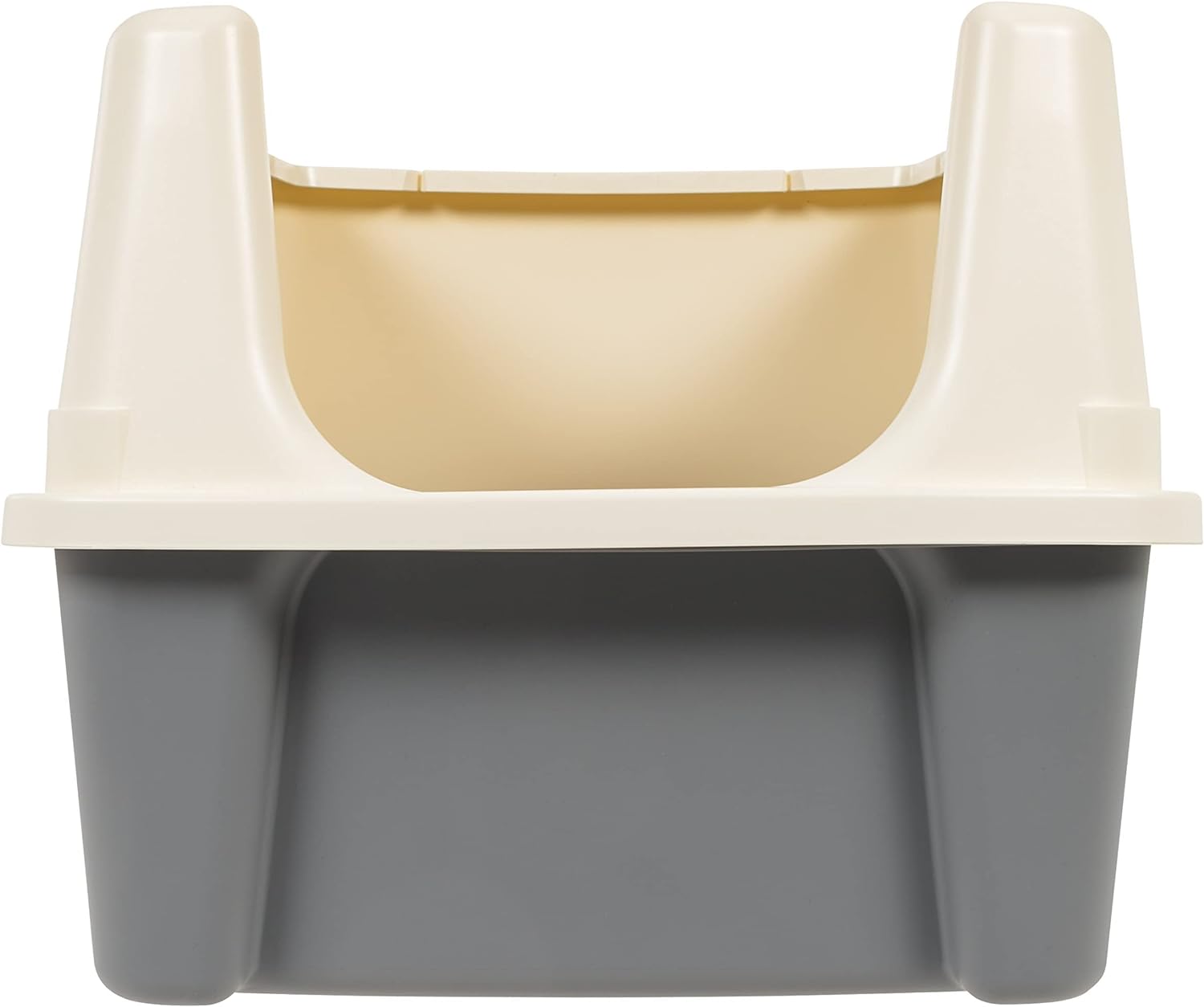 Large Cat Litter Box with High Sides, Open Top, Includes Scoop, 19 x 15 x 11.75 inches, Grey/Beige