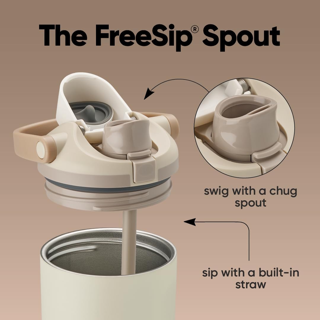 Owala FreeSip Sway Insulated Stainless Steel Water Bottle with Two-Way Spout, Built-In Straw and Bucket Handle, Made for Travel, School, and Sports, 30oz, BPA Free, Leak Proof, Lightly Toasted