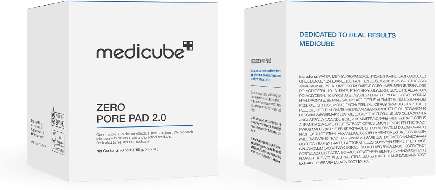 Medicube Zero Pore Pads 2.0, Dual-Textured Facial Toner Pads for Exfoliation and Pore Care with 4.5% AHA Lactic Acid & 0.45% BHA Salicylic Acid, Ideal for All Skin Types, Korean Skin Care (70 units)