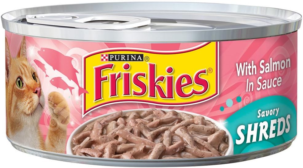 Friskies Wet Cat Food, Savory Shreds With Salmon In Sauce, 5.5 Oz Can