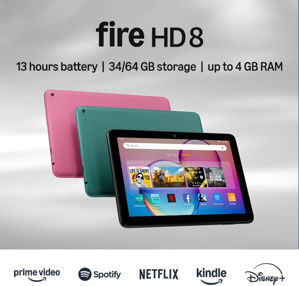 Fire HD 8 tablet (newest model), 8” HD Display, 3GB memory, 32GB, designed for portable entertainment, Black