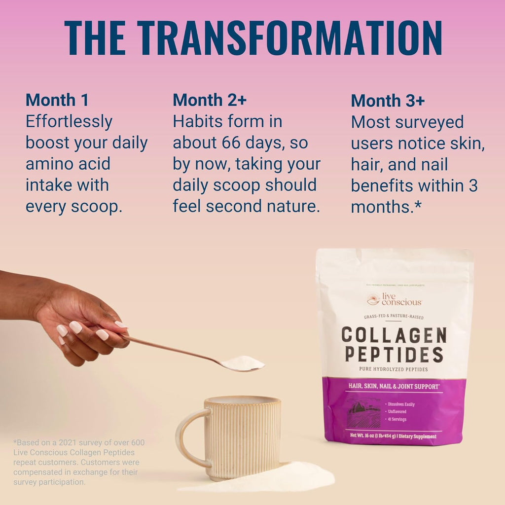 Collagen Peptides Powder - Naturally-Sourced Hydrolyzed Collagen Powder - Hair, Skin, Nail, and Joint Support - Type I & III Grass-Fed Collagen Supplements for Women and Men - 41 Servings - 16oz