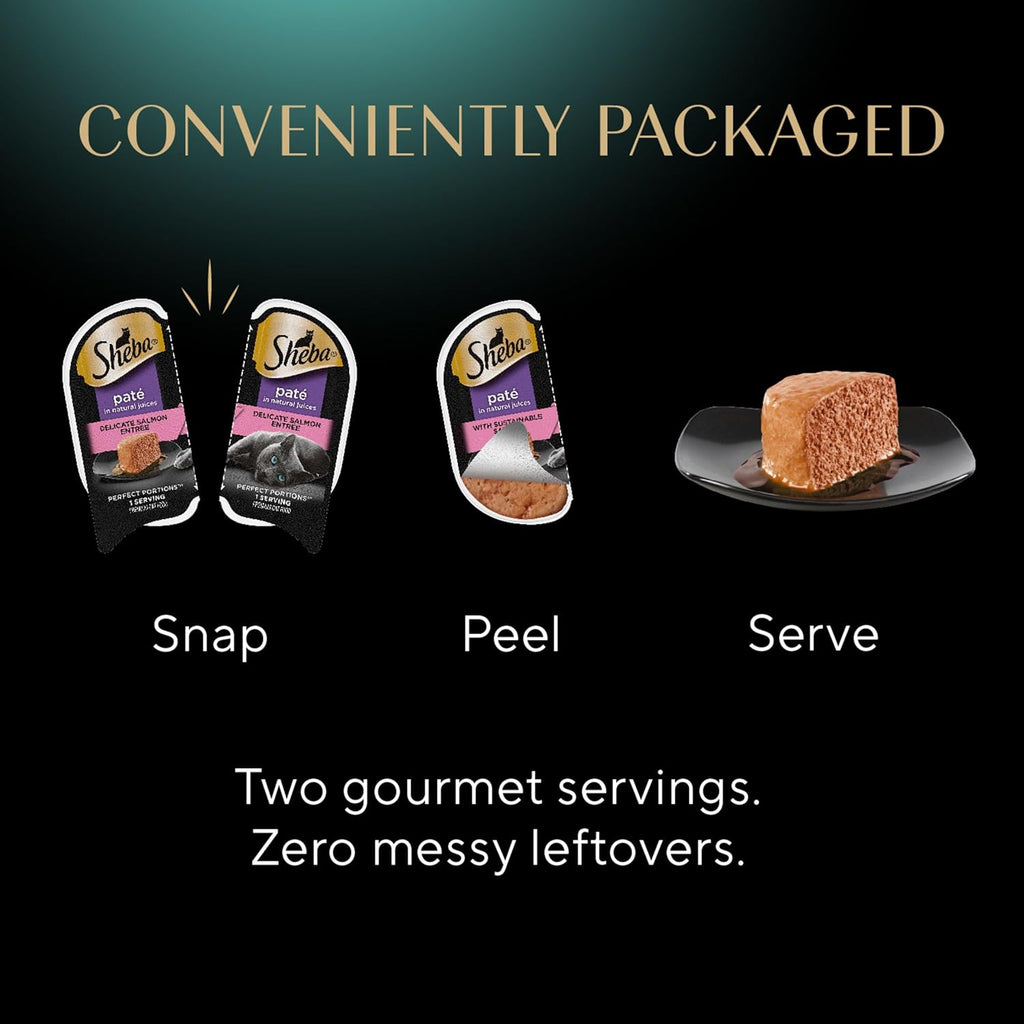 **Sheba Perfect Portions Wet Cat Food Pate with Sustainable Salmon, Signature Seafood Entree, and Tender Whitefish and Tuna Entree Variety Pack, 2.6 oz. Twin Pack Trays (24 Count, 48 Servings)