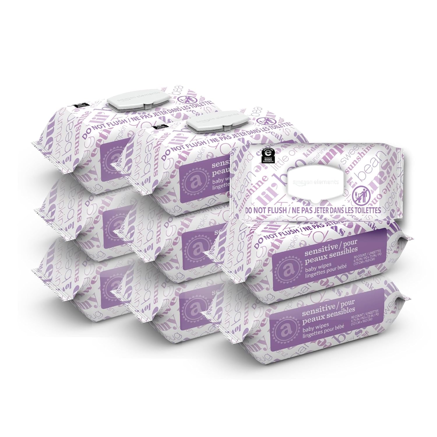 Gentle Care Baby Wipes™ Elements Baby Wipes, Sensitive, 810 Count, Flip-Top Packs, Pack of 9