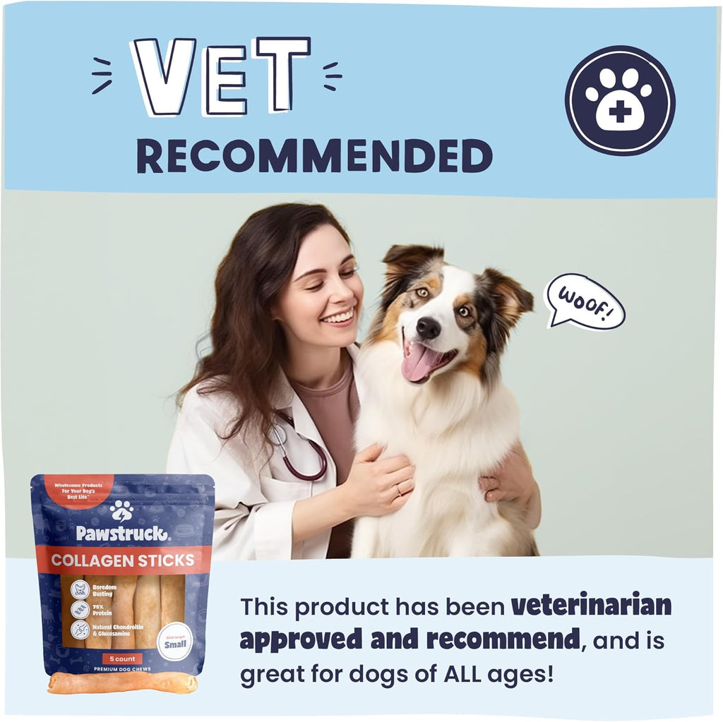 Pawstruck Natural 5-7" Beef Collagen Sticks for Dogs – Long-Lasting Rawhide Alternative, High Protein & Low Fat with Chondroitin & Glucosamine – 5 Pack