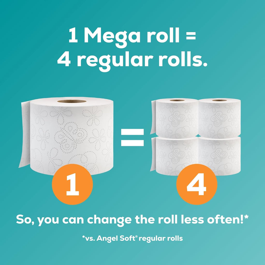 Angel Soft Toilet Paper, 16 Mega Rolls = 64 Regular Rolls, Soft and Strong Toilet Tissue