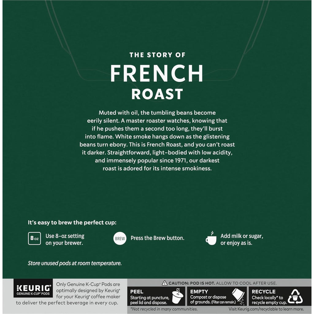 Starbucks K-Cup Coffee Pods, Dark Roast Coffee, French Roast, 100% Arabica, 1 box (32 pods)