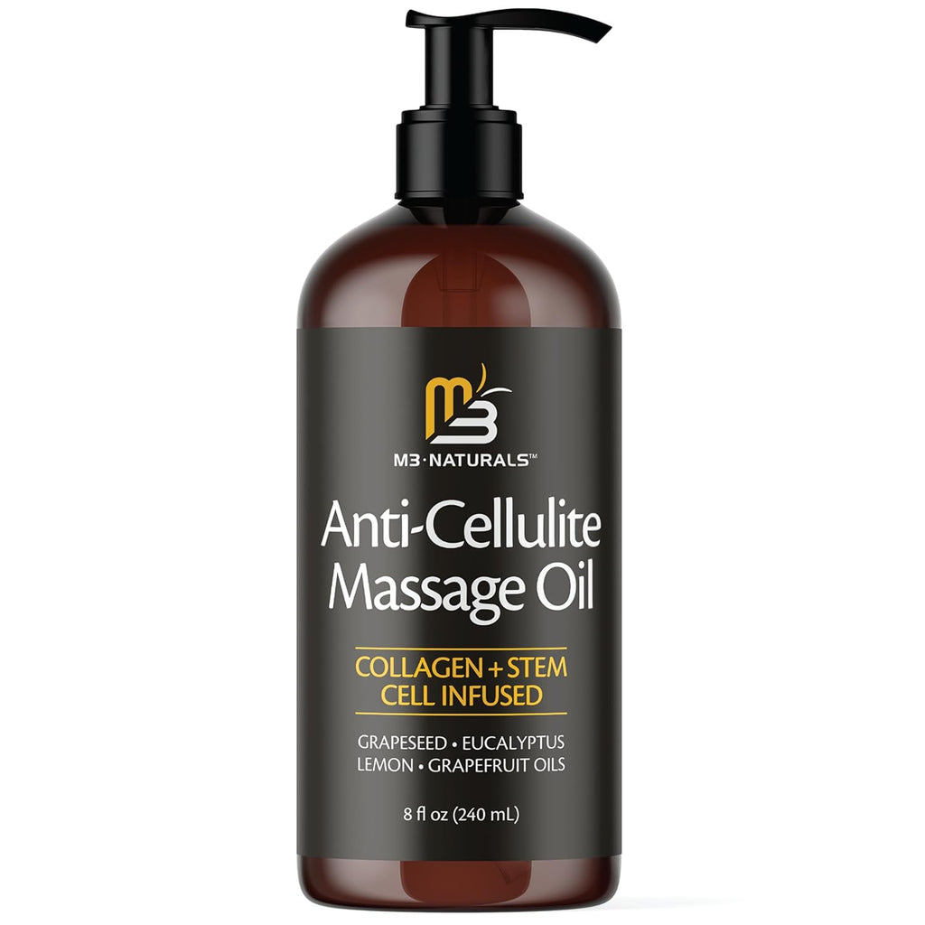 Firming Body Massage Oil with Collagen & Stem Cell – Helps Smooth The Appearance of Cellulite & Improve Skin Texture – Refreshing Aromatherapy Body Oil for Legs & Full Body – 8 Fl Oz by M3 Naturals