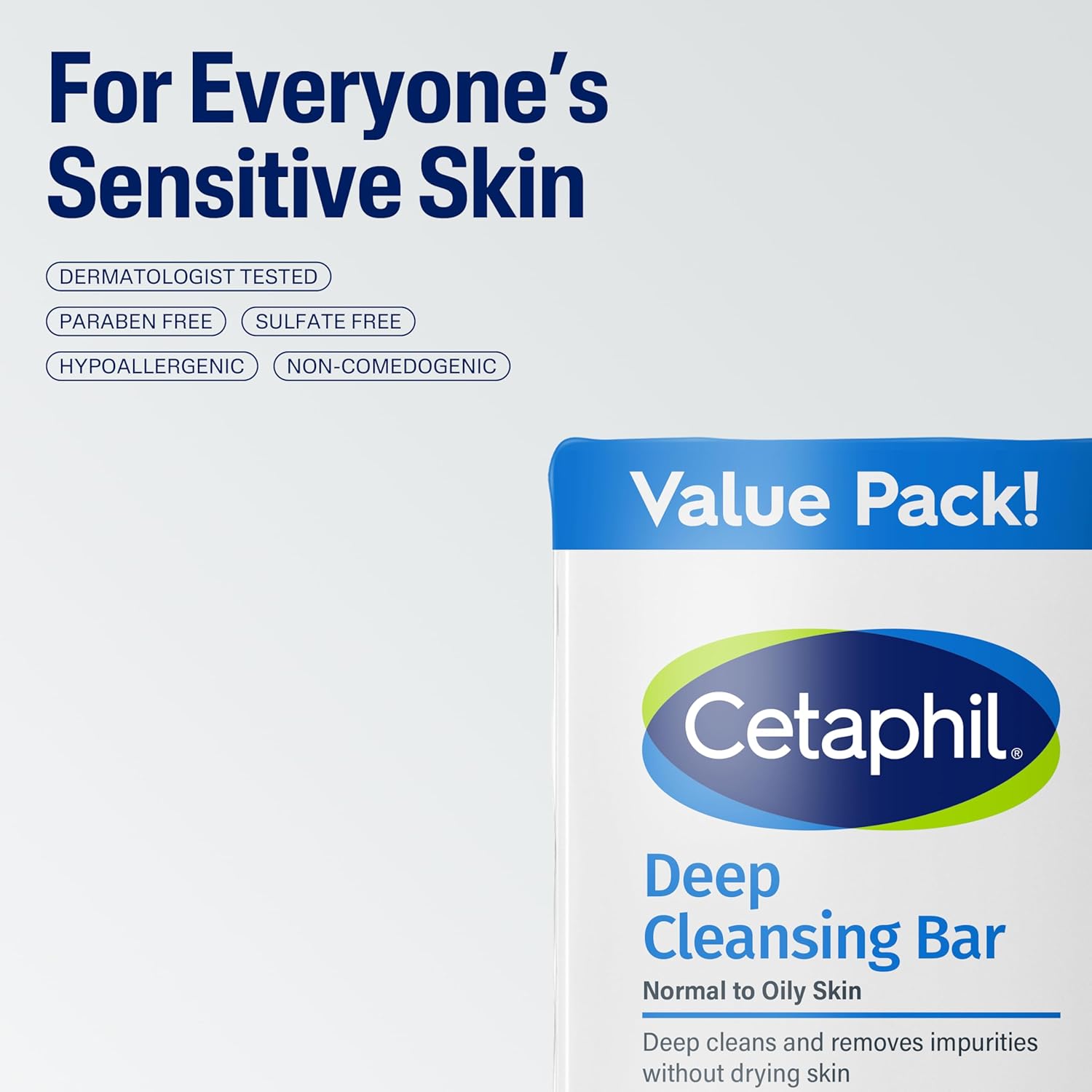 Cetaphil Bar Soap, Deep Cleansing Face and Body Bar, Pack of 3, For Dry to Normal, Sensitive Skin, Soap Free, Hypoallergenic, Paraben Free, Fragrance Free, Removes Makeup, Dirt and Oil