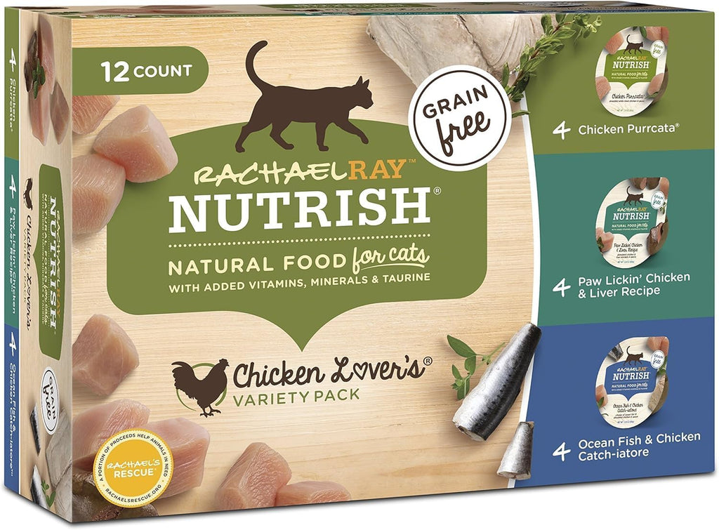 Nutrish Rachael Ray Natural Wet Cat Food, Chicken Lovers Variety Pack, 2.8 Ounce Cup (Pack of 12), Grain Free - Gourmet Chicken & Fish Cat Cuisine™