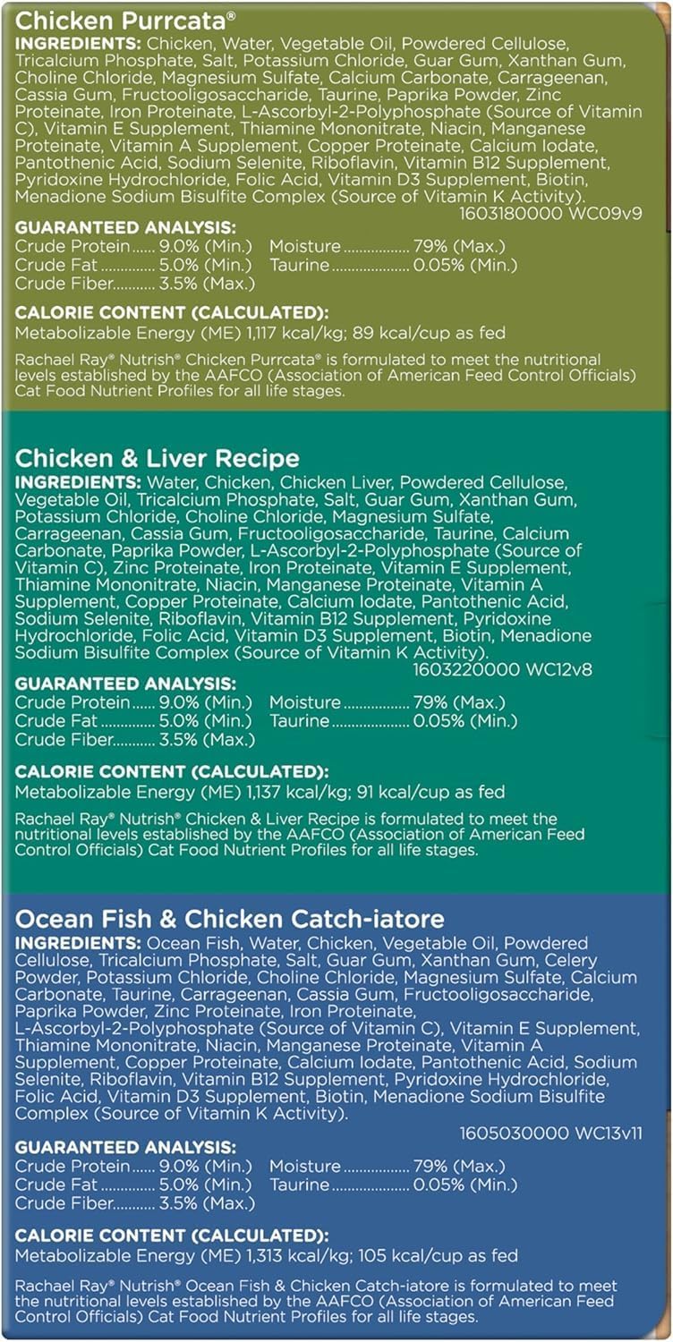 Nutrish Rachael Ray Natural Wet Cat Food, Chicken Lovers Variety Pack, 2.8 Ounce Cup (Pack of 12), Grain Free - Gourmet Chicken & Fish Cat Cuisine™