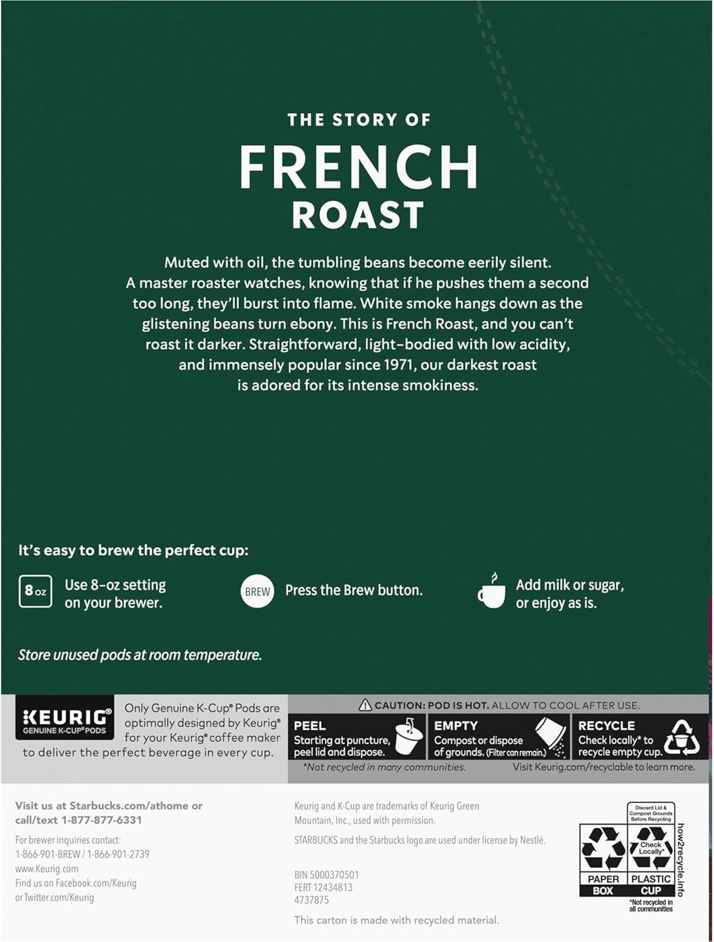 Starbucks K-Cup Coffee Pods, Dark Roast Coffee, French Roast for Keurig Brewers, 100% Arabica, 4 boxes (96 pods total)