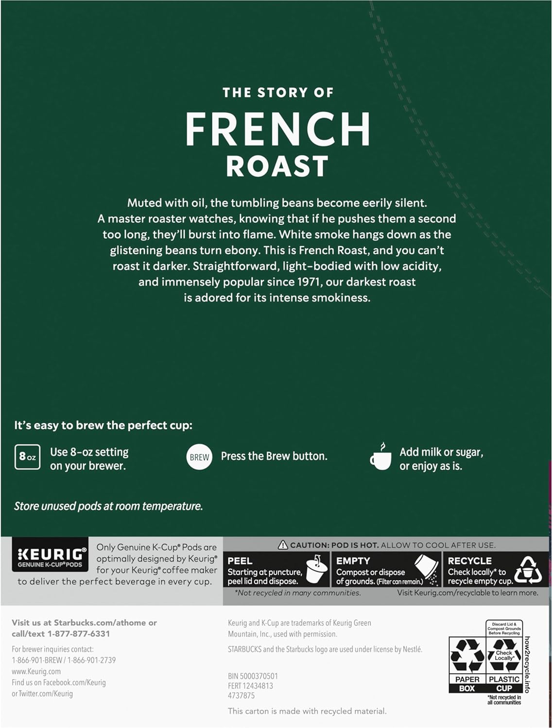 Starbucks K-Cup Coffee Pods, Dark Roast Coffee, French Roast for Keurig Brewers, 100% Arabica, 4 boxes (96 pods total)