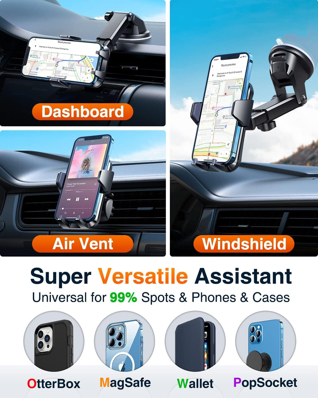 VANMASS 【85+LBS Strongest Suction & Military-Grade 2025 Ultimate Car Phone Mount【Patent & Safety Certs】 Cell Phone Holder Truck Stand for Dashboard Windshield Vent for iPhone 16 15 Pro Max 14 Samsung
