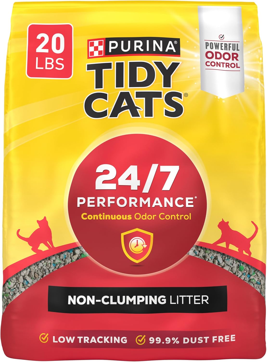 Purina Tidy Cats Non Clumping Cat Litter, 24/7 Performance Multi Cat Litter Odor Control Formula - 20 lb. Bag