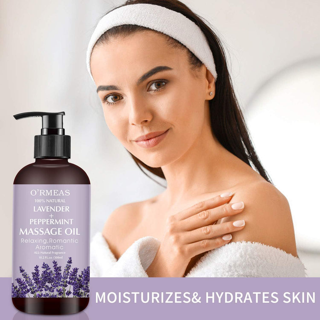 Massage Oil with Lavender and Peppermint Massage Oil for Skin Moisturizing Body Oil Lavender Oil for Men and Women 10.2 fl.oz