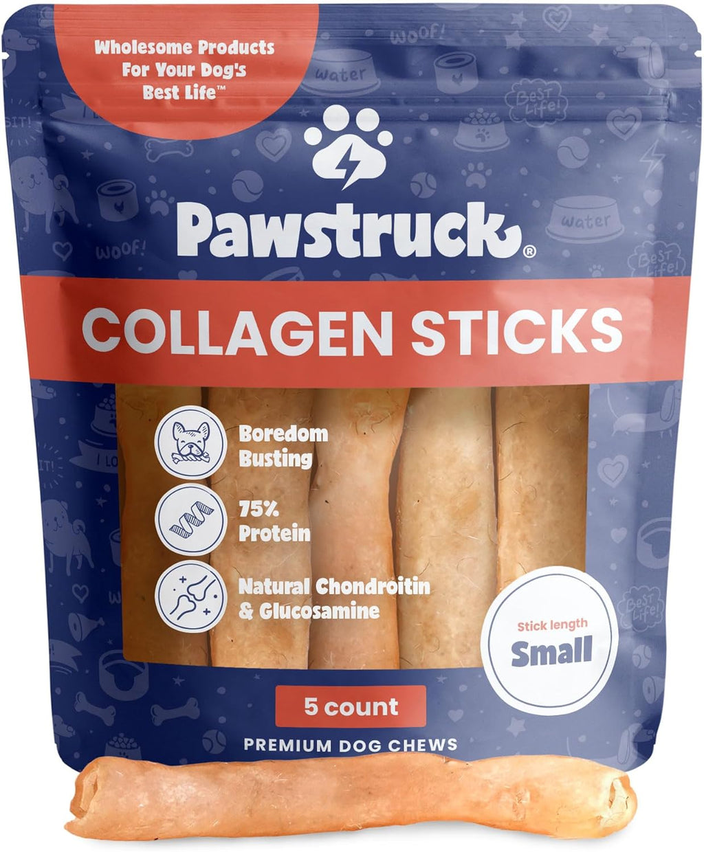 Pawstruck Natural 5-7" Beef Collagen Sticks for Dogs – Long-Lasting Rawhide Alternative, High Protein & Low Fat with Chondroitin & Glucosamine – 5 Pack