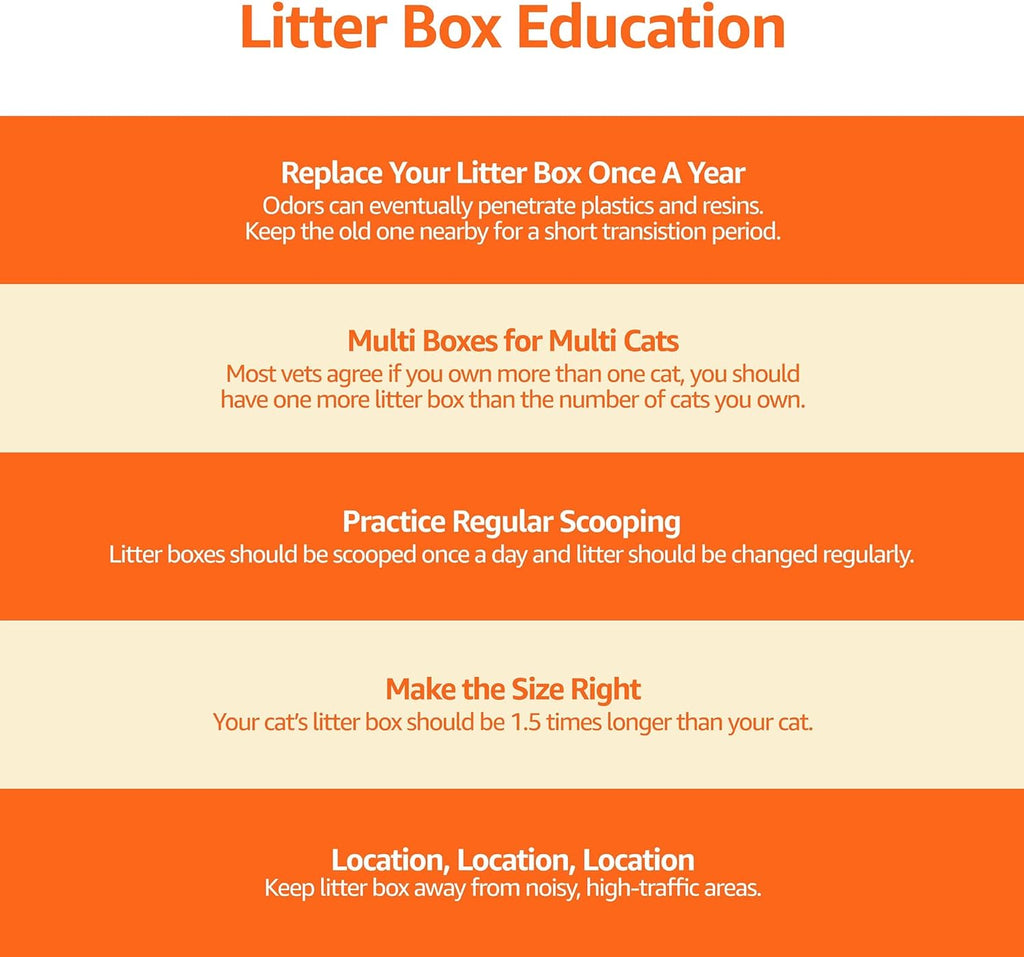 Large Cat Litter Box with High Sides, Open Top, Includes Scoop, 19 x 15 x 11.75 inches, Grey/Beige