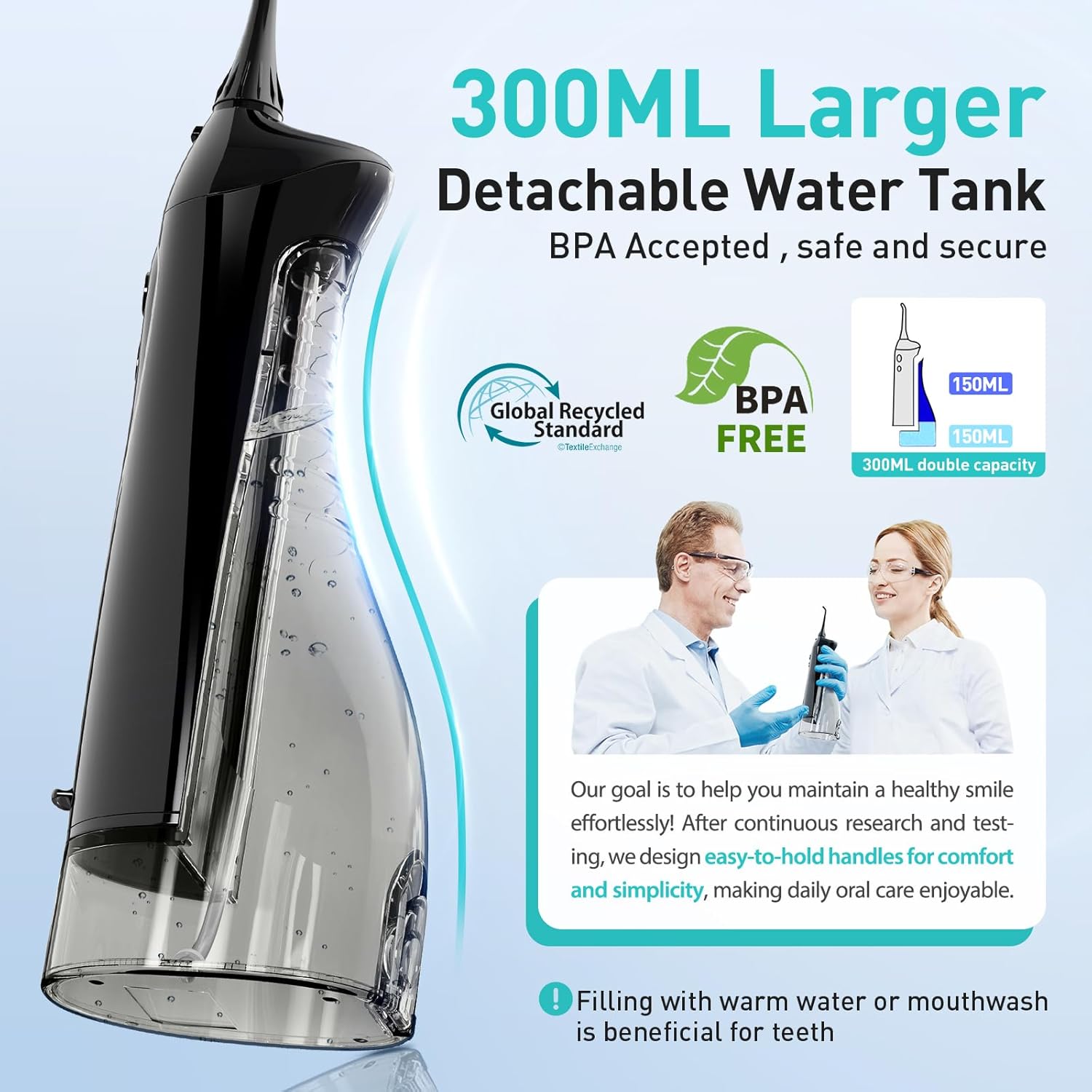 COSLUS Water Dental Flosser Teeth Pick: Portable Cordless Oral Irrigator 300ML Rechargeable Travel Irrigation Cleaner IPX7 Waterproof Electric Flossing Machine for Teeth Cleaning C20(F5020E)