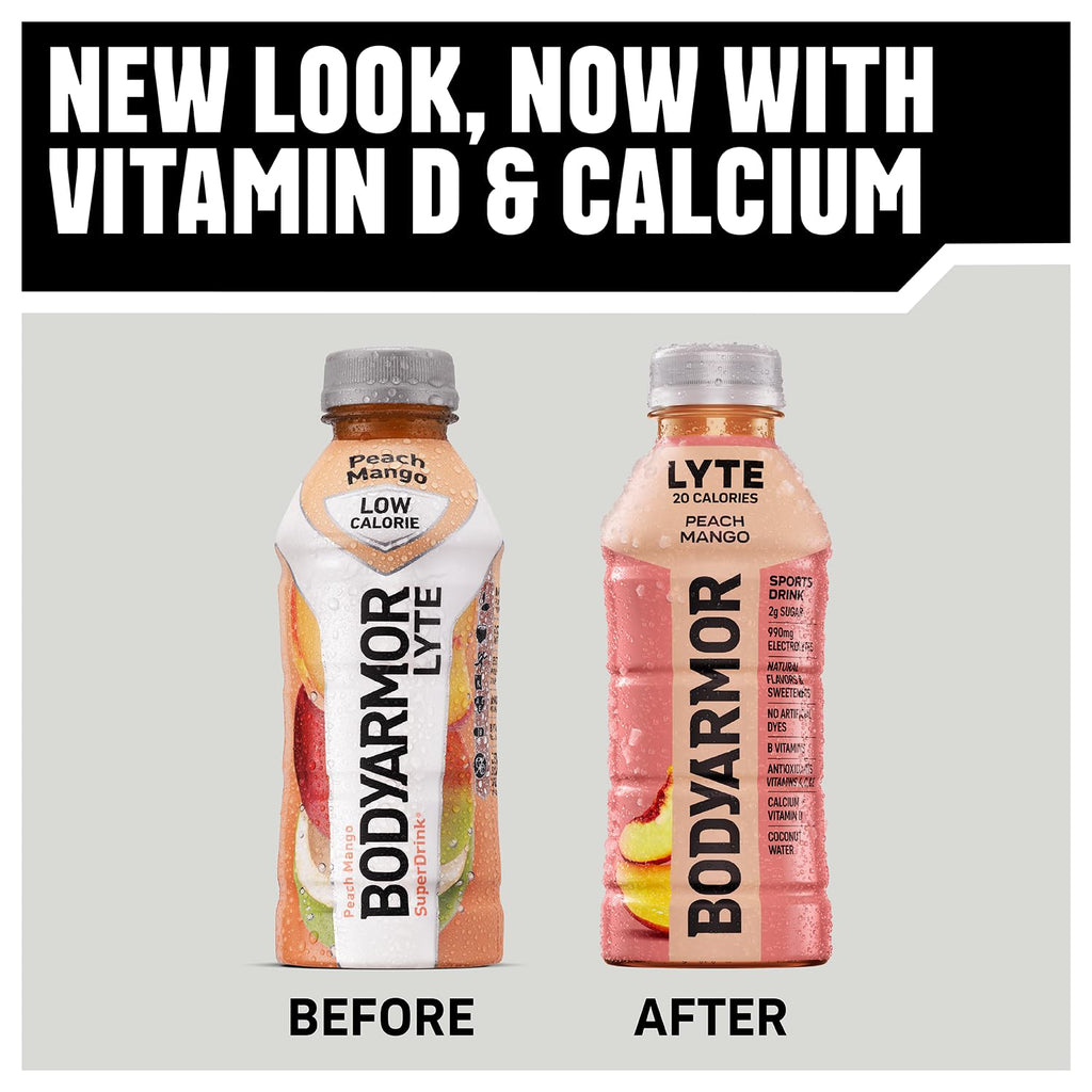 BODYARMOR LYTE Sports Drink Low-Calorie Sports Beverage, Peach Mango, Coconut Water Hydration, Natural Flavors With Vitamins, Potassium-Packed Electrolytes, Perfect For Athletes, 16 Fl Oz (Pack of 12)
