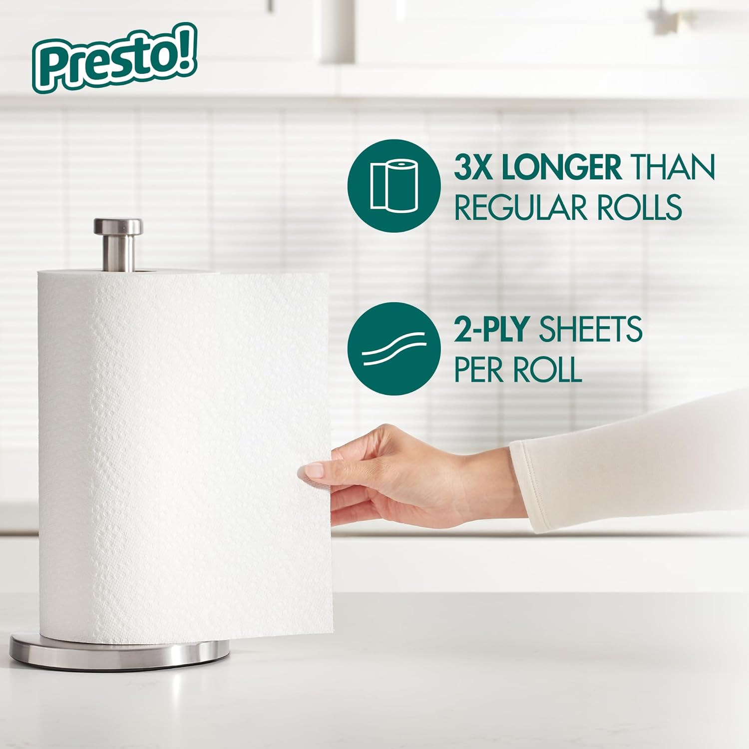 Presto! Flex-a-Size Paper Towels, 158 Sheet Huge Roll, 12 Rolls (2 Packs of 6), Equivalent to 38 Regular Rolls, White