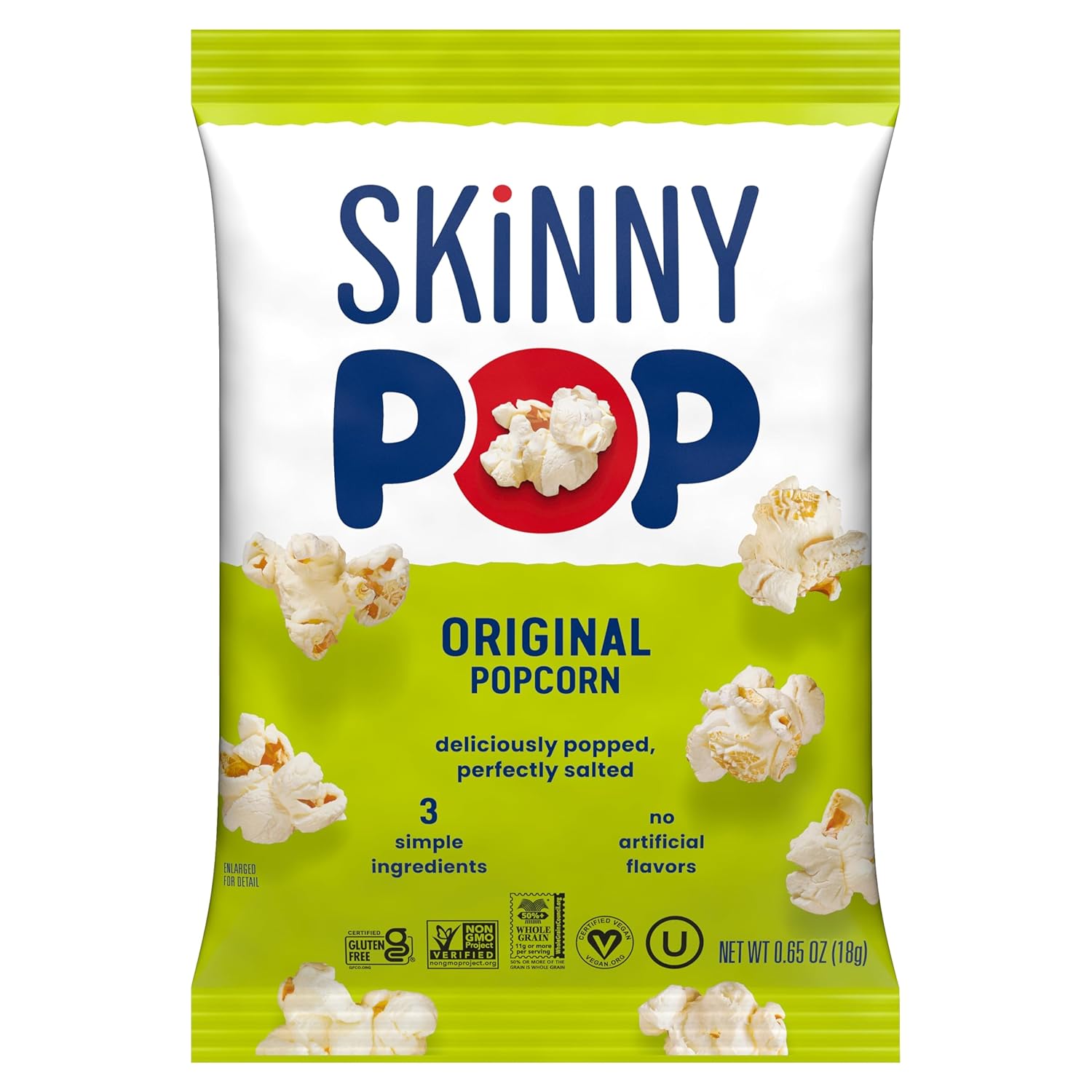 SkinnyPop Popcorn, Original, Whole Grain, Dairy-Free Snack, 0.65oz Bags (30ct)