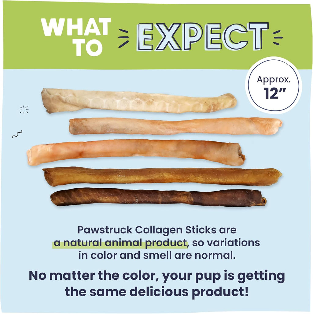 Pawstruck Natural Large 12" Beef Collagen Sticks for Dogs – Long-Lasting Rawhide Alternative, High Protein Treats with Chondroitin & Glucosamine – 5 Pack