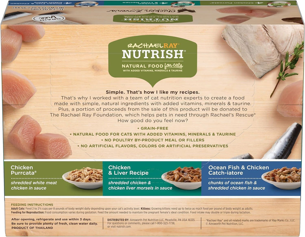 Nutrish Rachael Ray Natural Wet Cat Food, Chicken Lovers Variety Pack, 2.8 Ounce Cup (Pack of 12), Grain Free - Gourmet Chicken & Fish Cat Cuisine™
