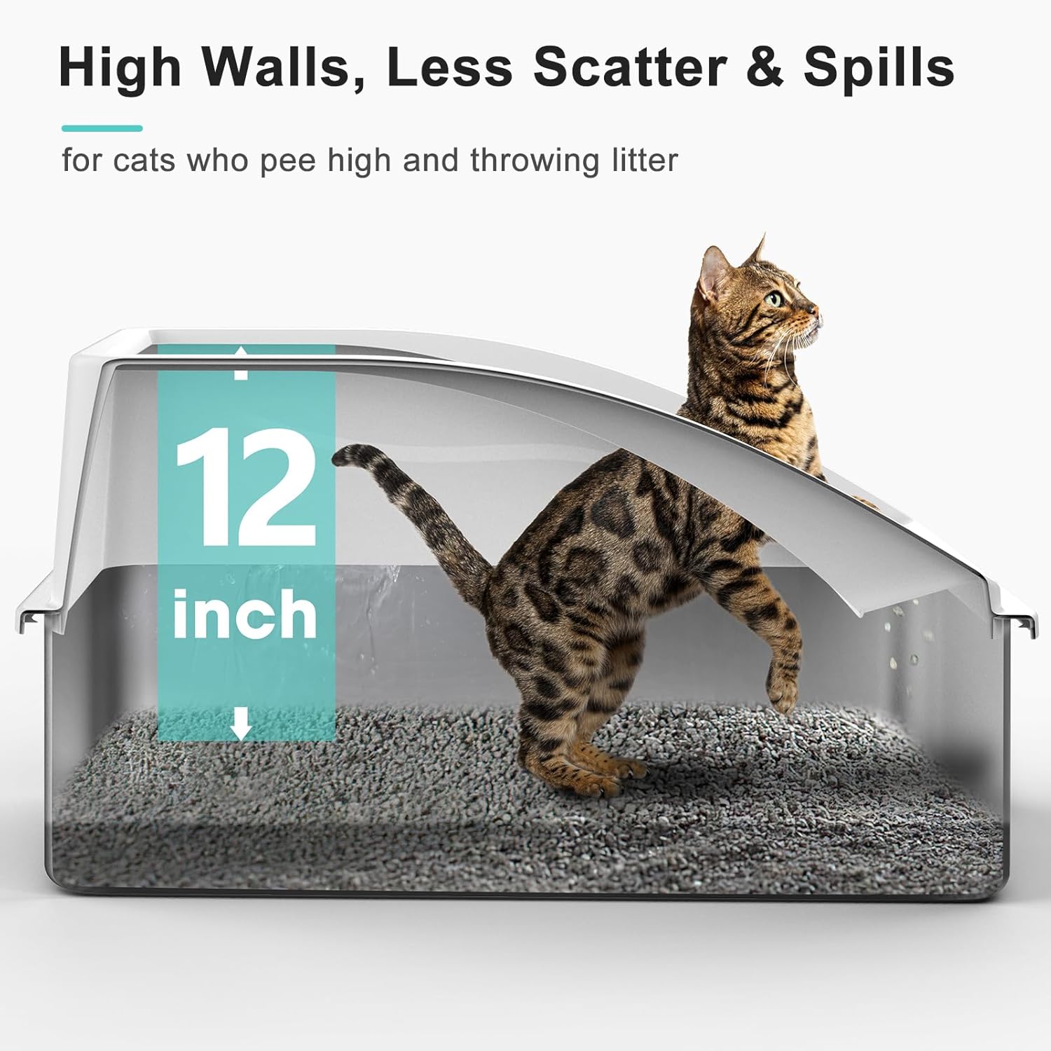 Stainless Steel Litter Box | XL Enclosed Cat Litter Boxs with Lid for Big Cats | High Sided, Anti-Urine Leakage | Non-Stick Bottom & Includes Litter Mat & Metal Scoop