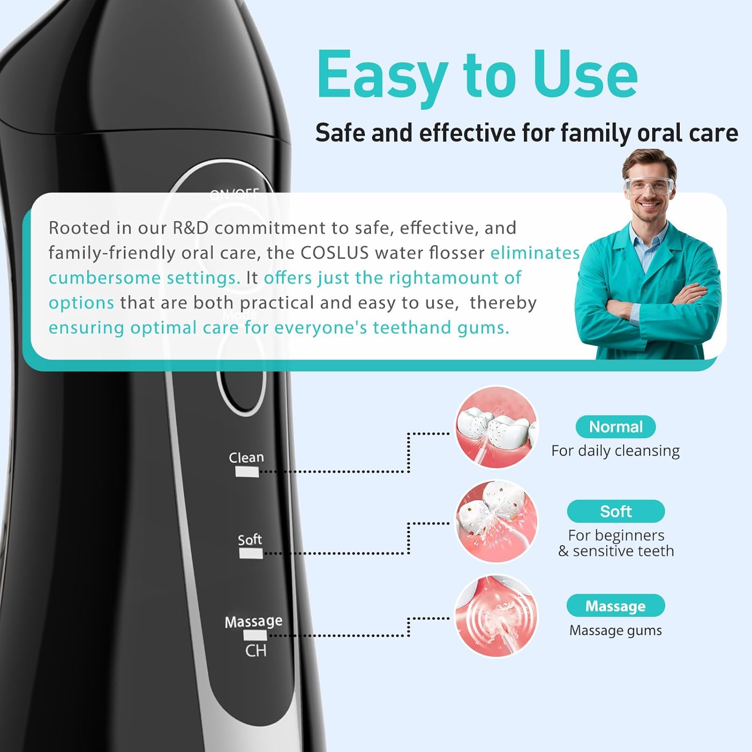 COSLUS Water Dental Flosser Teeth Pick: Portable Cordless Oral Irrigator 300ML Rechargeable Travel Irrigation Cleaner IPX7 Waterproof Electric Flossing Machine for Teeth Cleaning C20(F5020E)