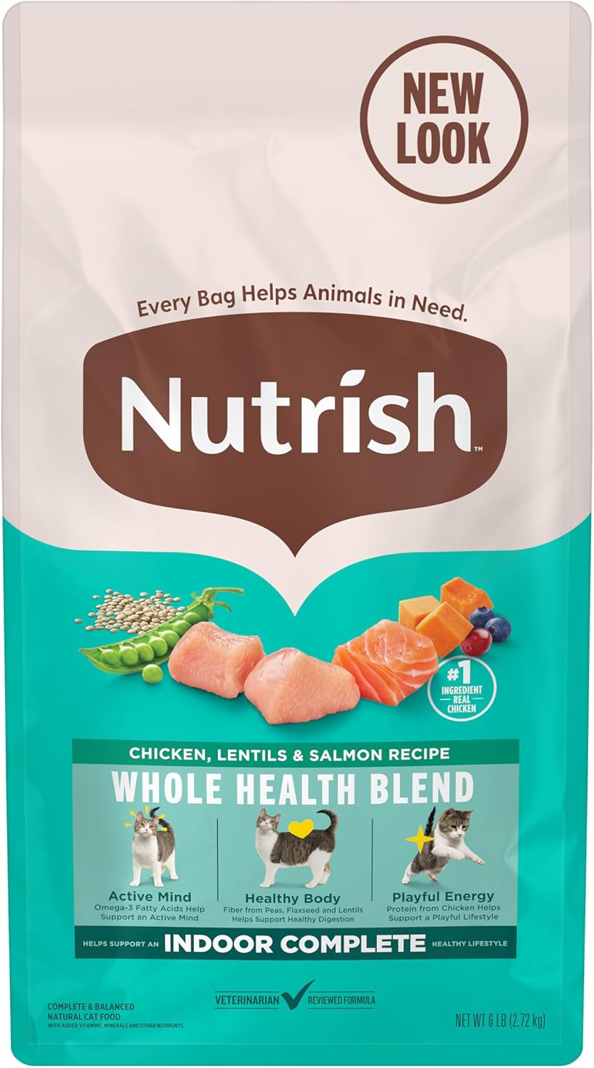 Nutrish Indoor Complete Chicken, Lentils & Salmon Recipe Dry Cat Food, 6 lb. Bag, Packaging May Vary (Rachael Ray)