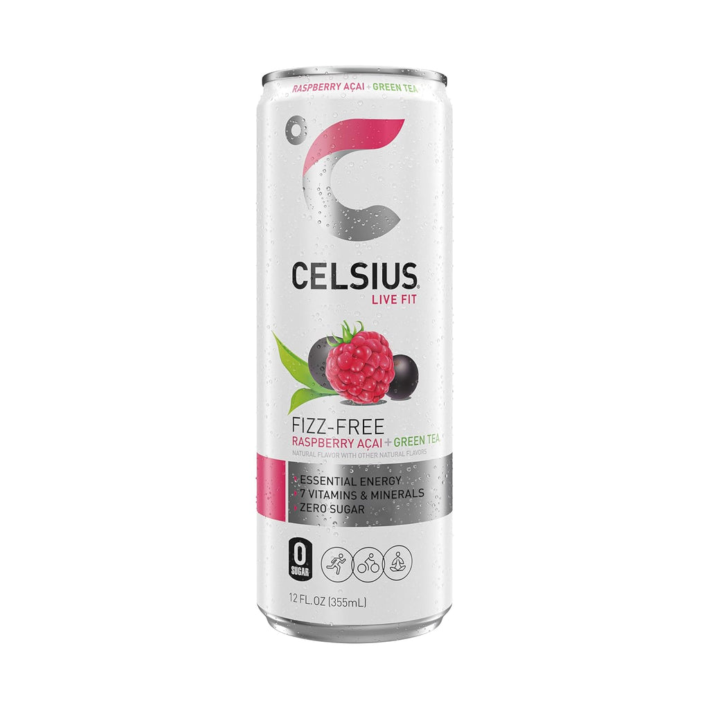 CELSIUS Raspberry Acai Green Tea, Functional Essential Energy Drink 12 Fl Oz (Pack of 12) Packaging may vary