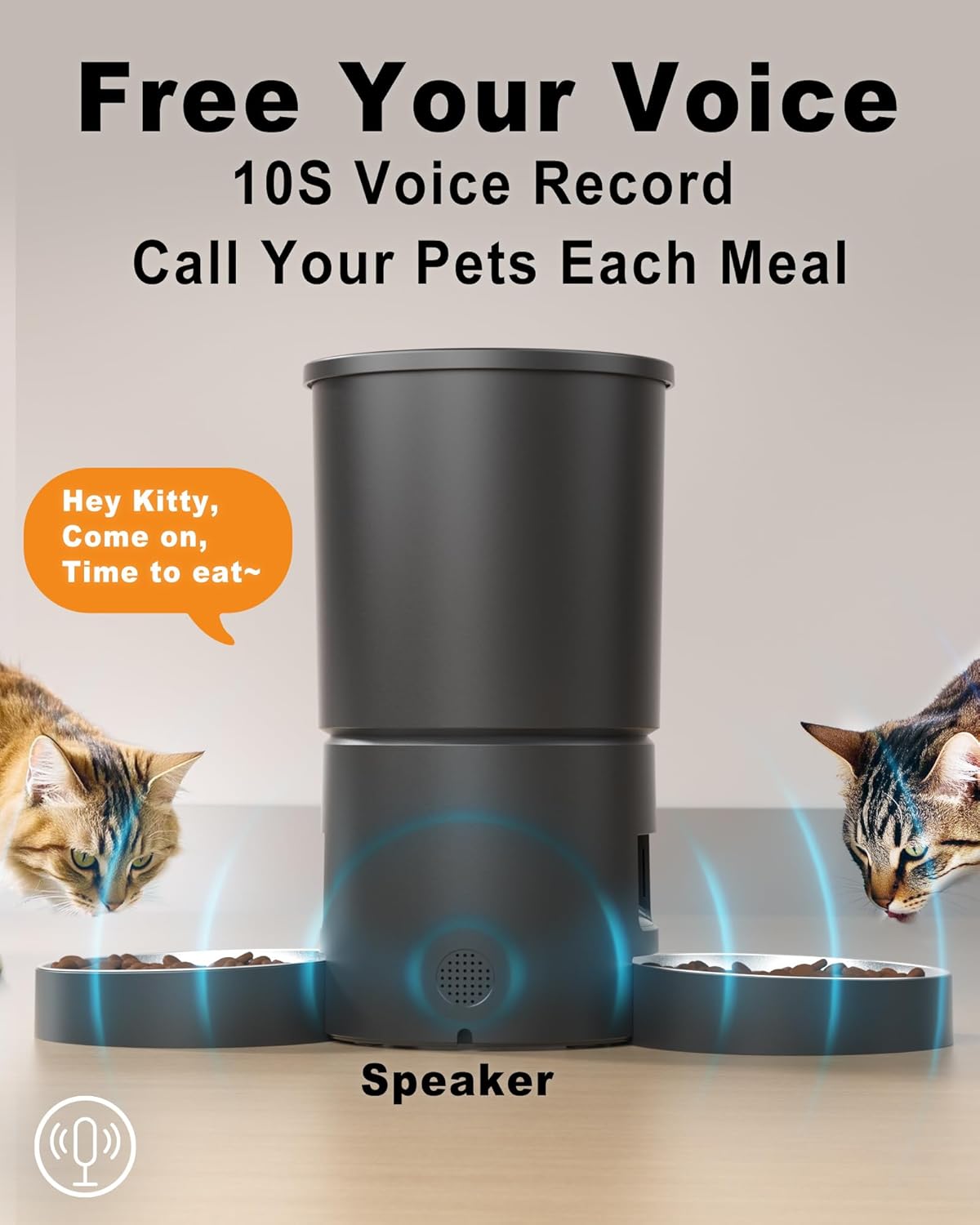 Dual Automatic Cat Feeder 2 Cats,6 Meals/Day,12 Portions/Meal,4.2L Dual Power Double Bowls Feeder,Dry Food Auto Pet Dispenser,10S Voice Record,Flexible Schedule Timer (Black,Stainless Dual Bowls)