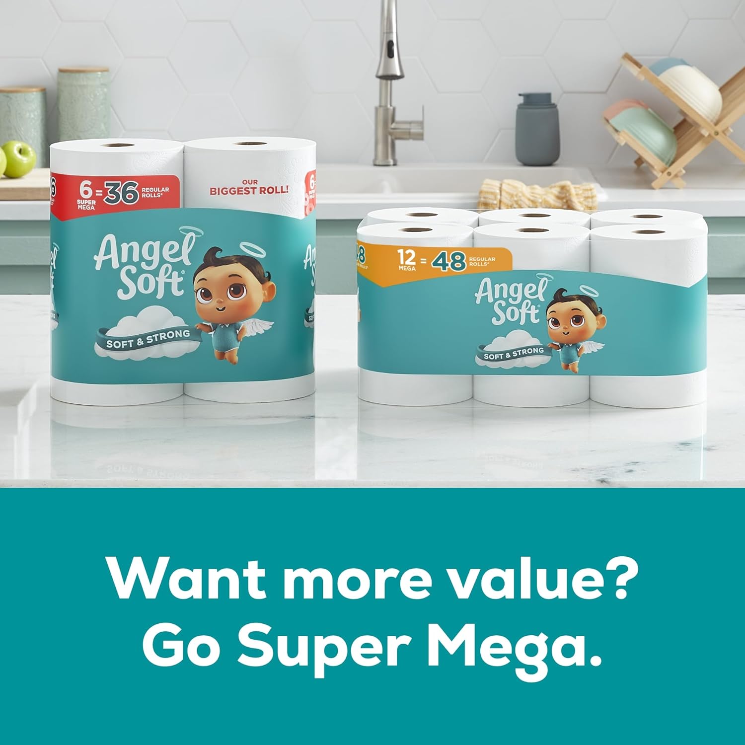 Angel Soft Toilet Paper, 16 Mega Rolls = 64 Regular Rolls, Soft and Strong Toilet Tissue