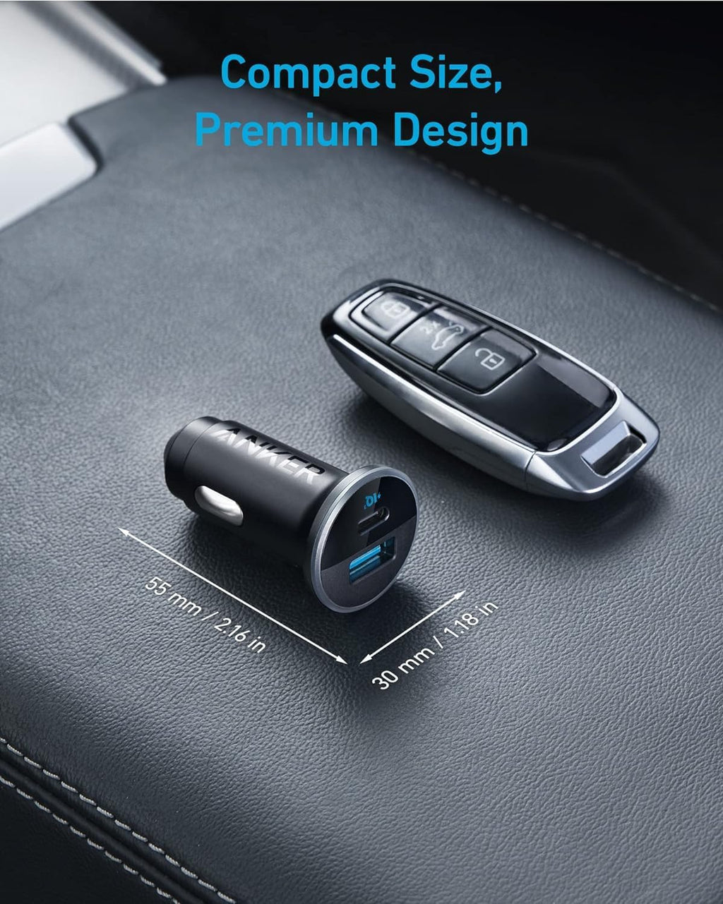 Anker 323 USB C Car Charger Adapter, 52.5W Cigarette Lighter Charger with 30W PowerIQ 3.0 Fast Charging Cable for iPhone 17/17 Pro Max/16/15/14 Series, Galaxy S25/24/23, Pixel, iPad, AirPods and More