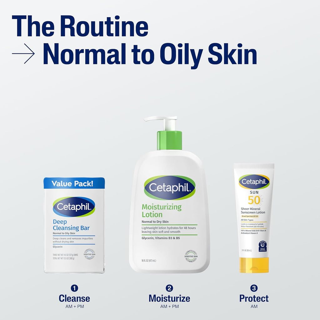 Cetaphil Bar Soap, Deep Cleansing Face and Body Bar, Pack of 3, For Dry to Normal, Sensitive Skin, Soap Free, Hypoallergenic, Paraben Free, Fragrance Free, Removes Makeup, Dirt and Oil