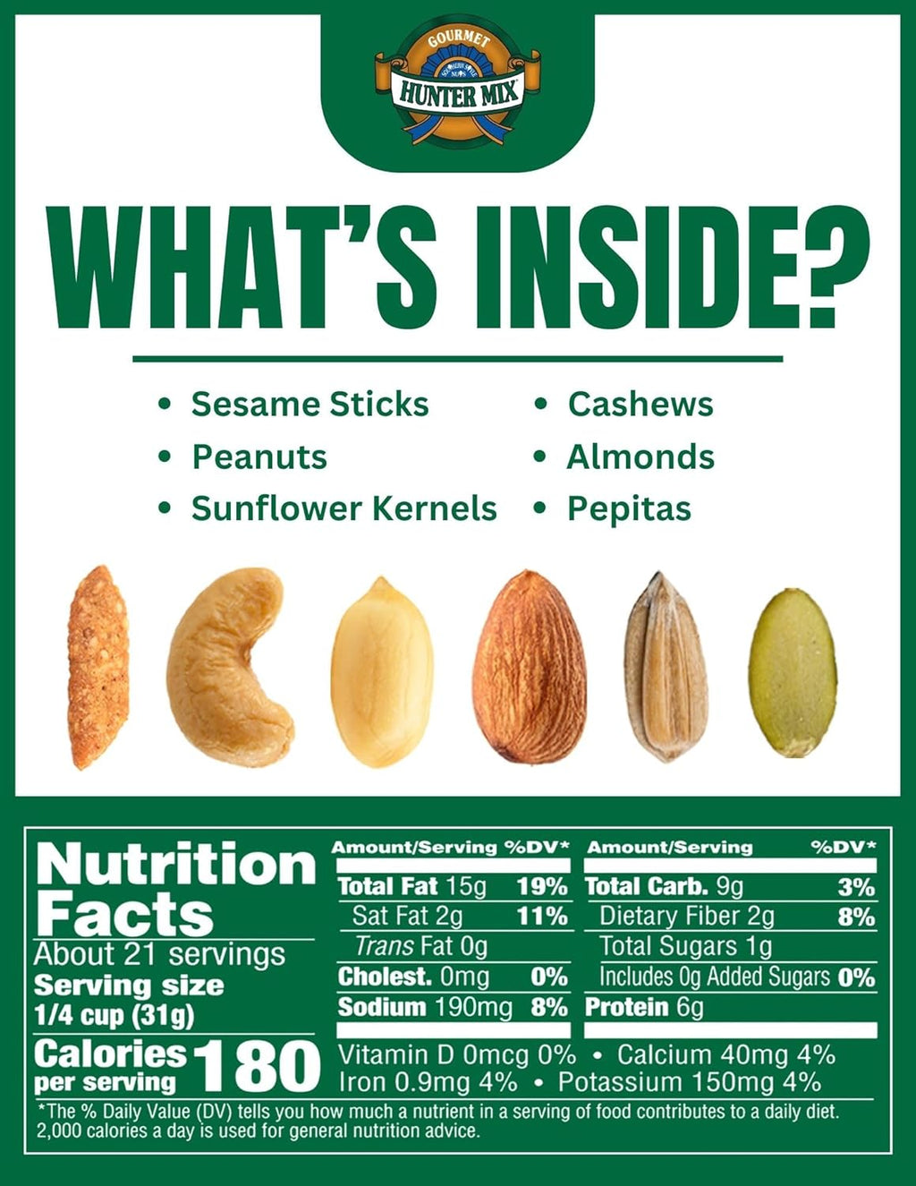 Southern Style Nuts Gourmet Hunter Bulk Trail Mix, 23 oz (Pack of 1), Sesame Sticks, Roasted Peanuts, Sunflower Kernels, Almonds, Cashews & Pepitas, Mixed Nuts, Snacks for Adults & Kids