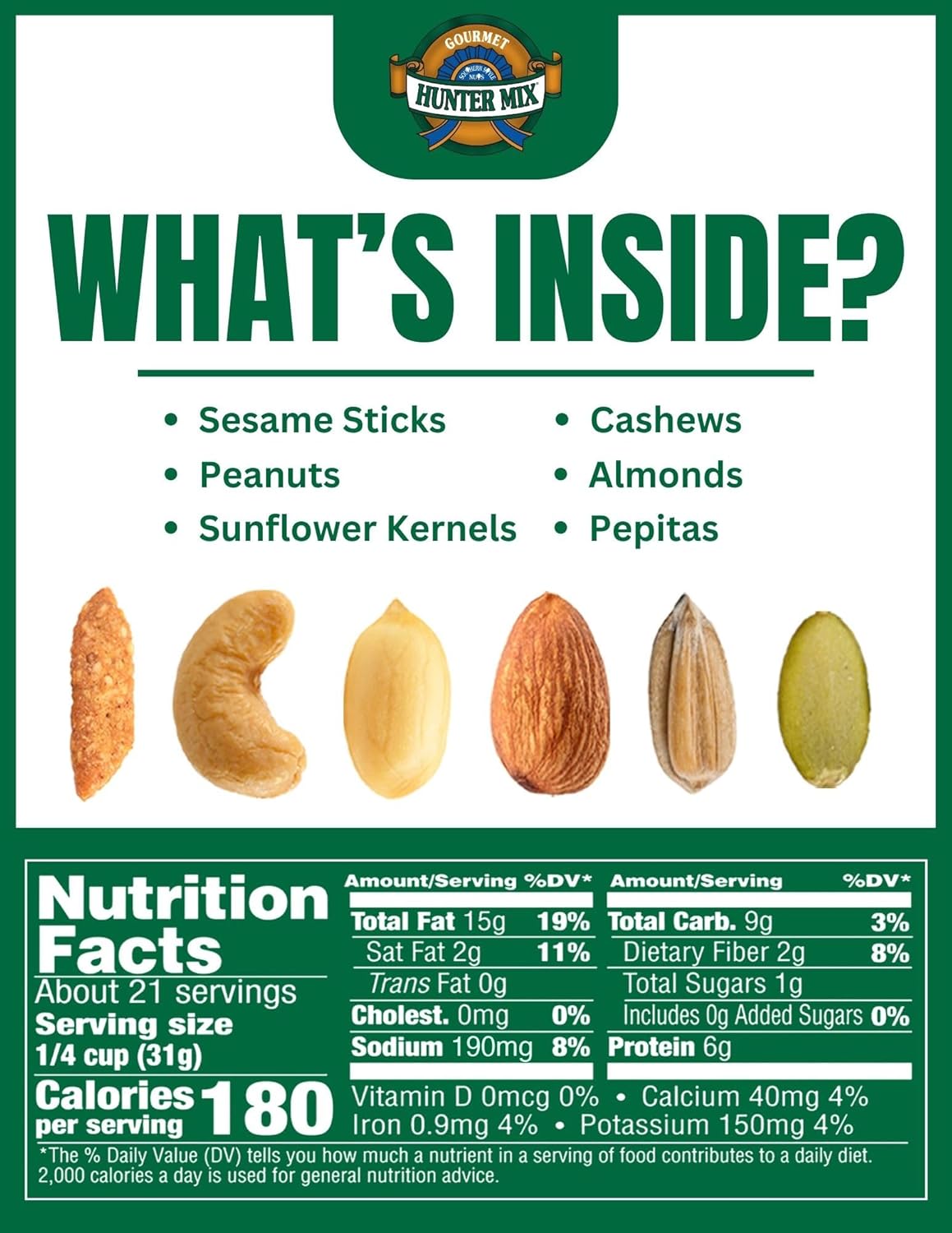 Southern Style Nuts Gourmet Hunter Bulk Trail Mix, 23 oz (Pack of 1), Sesame Sticks, Roasted Peanuts, Sunflower Kernels, Almonds, Cashews & Pepitas, Mixed Nuts, Snacks for Adults & Kids