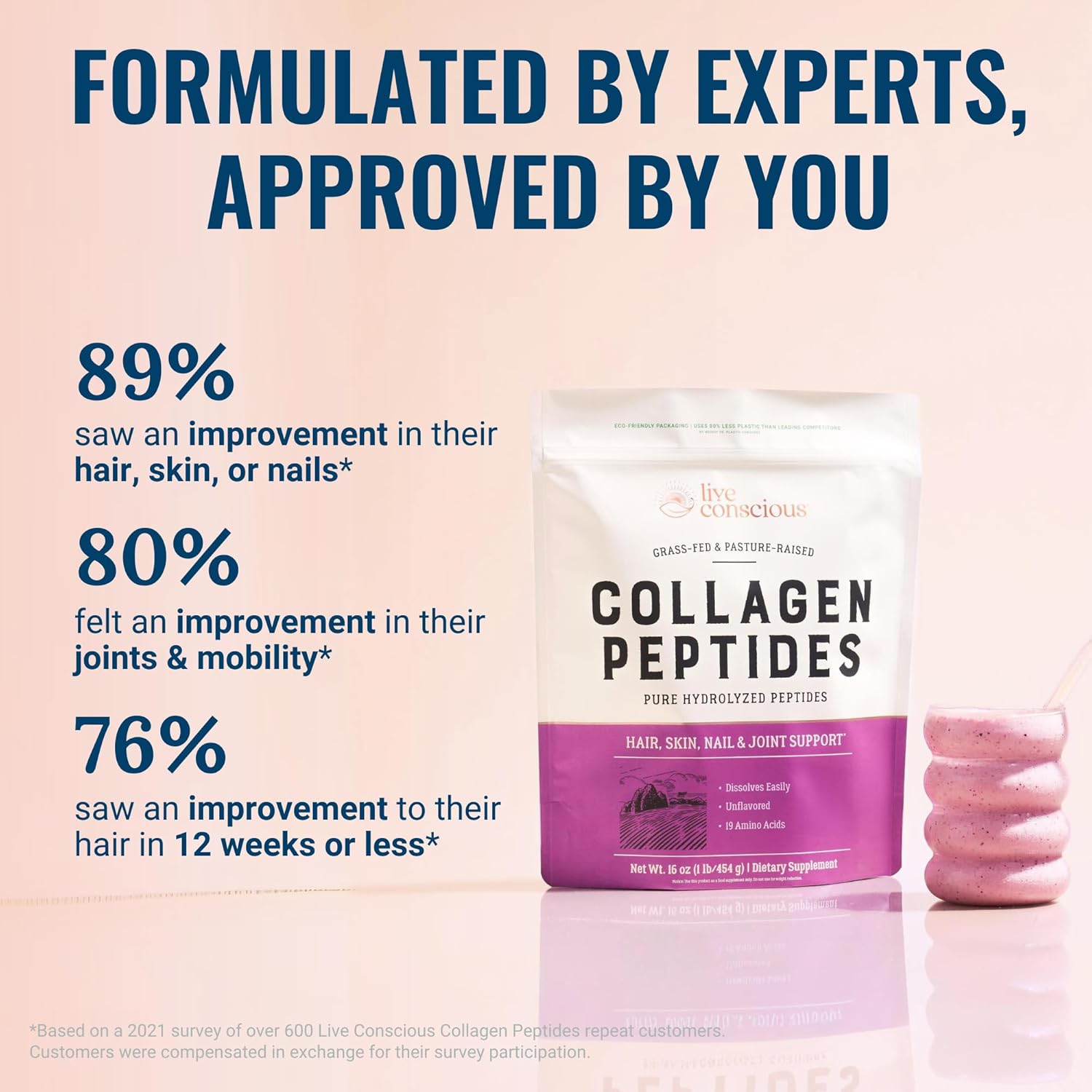 Collagen Peptides Powder - Naturally-Sourced Hydrolyzed Collagen Powder - Hair, Skin, Nail, and Joint Support - Type I & III Grass-Fed Collagen Supplements for Women and Men - 41 Servings - 16oz