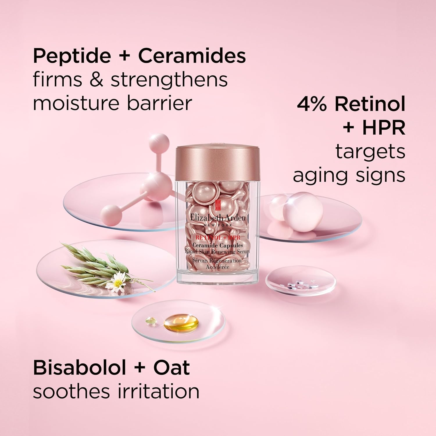 Elizabeth Arden Retinol + HPR Ceramide Rapid Skin Renewing Anti-Aging Face Serum Capsules, Fine Lines & Wrinkles Treatment with Peptides, Vitamin E, & Niacinamide