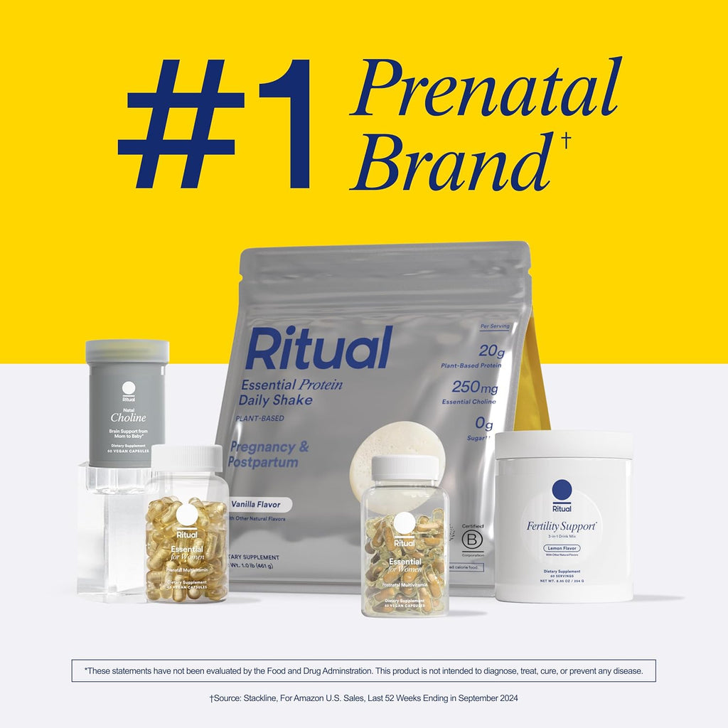Ritual Essential for Women Prenatal Multivitamin: Folate & Choline for Neural Tube Support, Omega-3 DHA for Fetal Brain Development, Iron, Calcium-Helper D3 & K2, Non-GMO, Vegan, Citrus, 30 Days