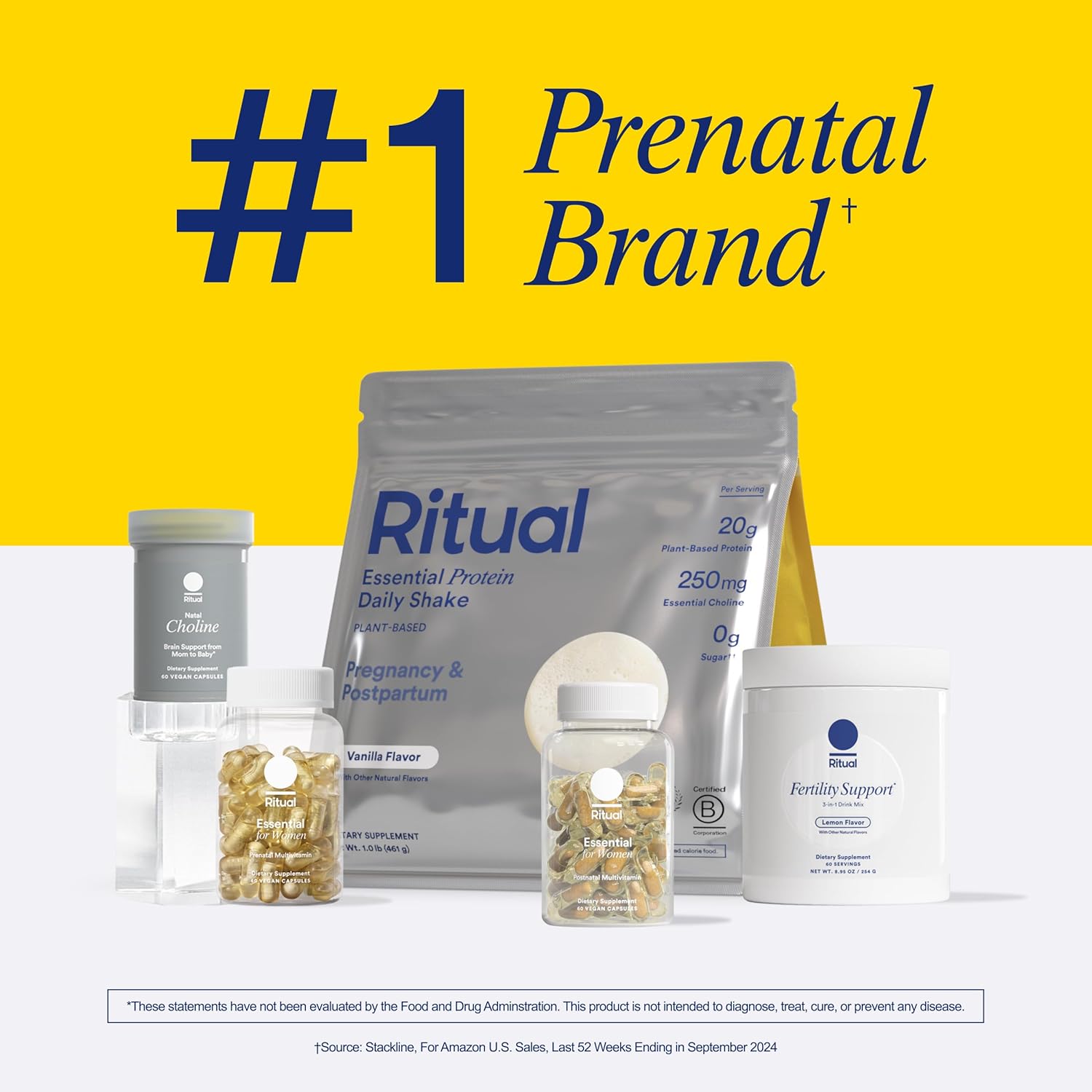 Ritual Essential for Women Prenatal Multivitamin: Folate & Choline for Neural Tube Support, Omega-3 DHA for Fetal Brain Development, Iron, Calcium-Helper D3 & K2, Non-GMO, Vegan, Citrus, 30 Days