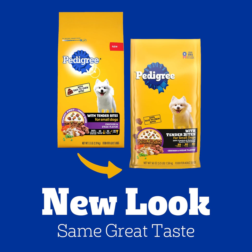 Pedigree with Tender Bites for Small Dogs Adult Dry Dog Food, Chicken and Steak Flavor, 3.5 lb. Bag